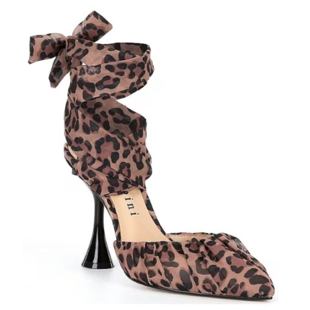 NEW Gianni Bini Henzlee Leopard Print Chiffon Wrap-Up Dress Pumps
